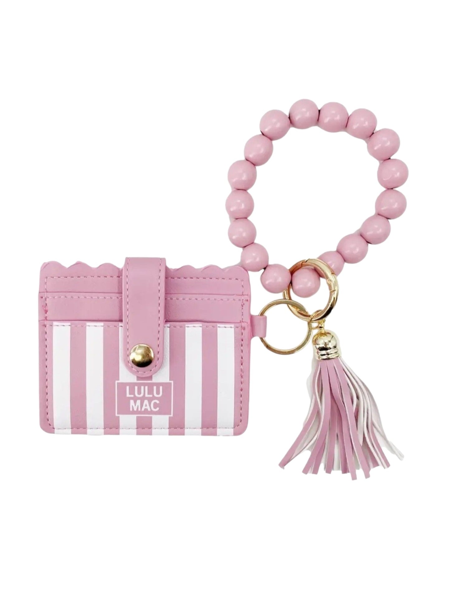 LLM Beaded Wristlet ID Wallet Pink Stripe