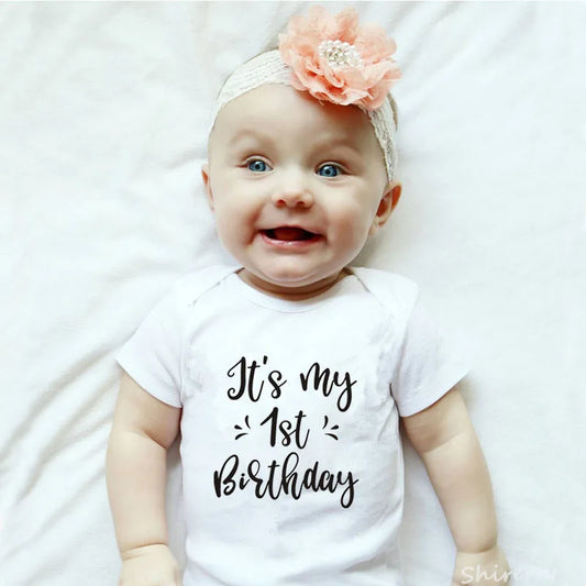 It's My 1st Birthday Cotton Short Sleeve Funny Baby Bodysuits Cute Newborn Boys Girls Clothes Casual Jumpsuit Fashion Onesie