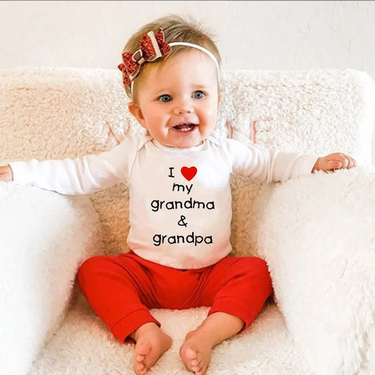 I Love My Grandma and Grandpa Baby Bodysuit Cute Newborn Baby Rompers Autumn Long Sleeve Bodysuits Baby Boy Girl Onesie Clothes