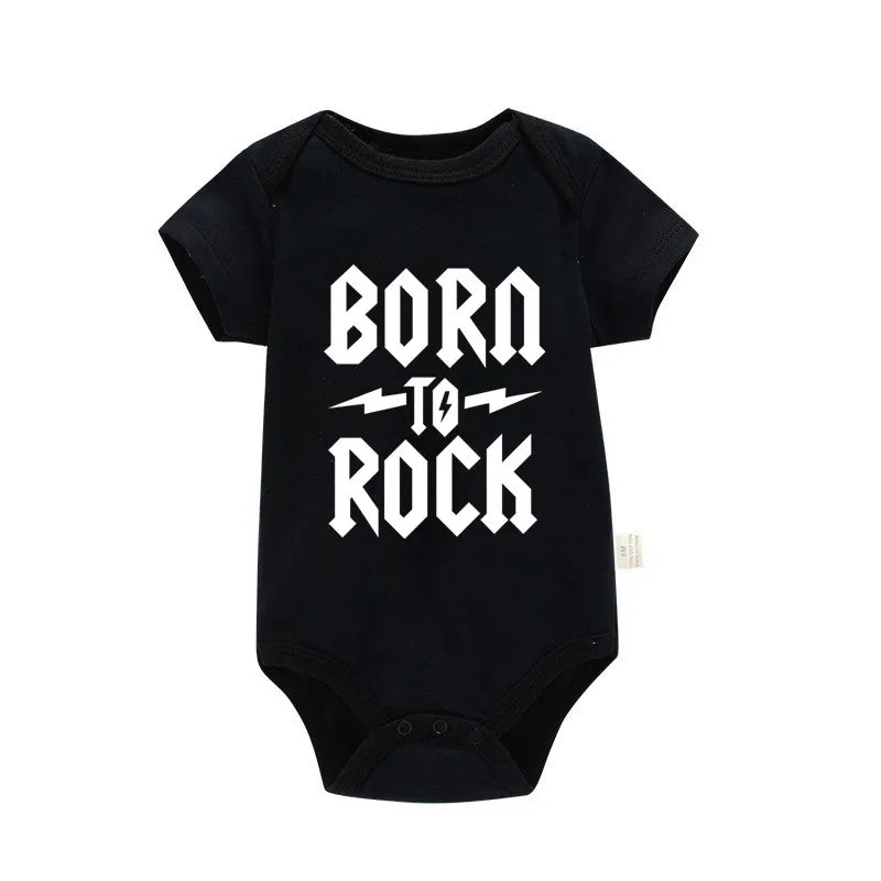 Born To Rock Newborn Baby Short Sleeve Cotton Baby Bodysuit Cute Baby Boy Clothes Jumpsuit Infant Outfit Baby Body Rock Onesie