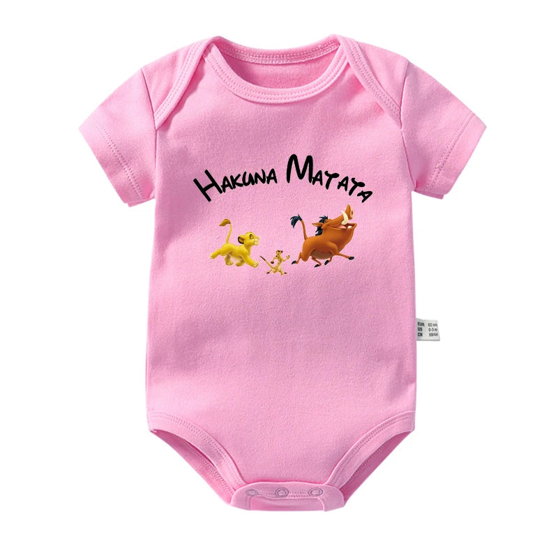 Hakuna Matata Simba Print Funny Baby Boys Girls Clothes Jumpsuits Cotton Short Sleeve Infant Rompers Baby Onesies Outfits