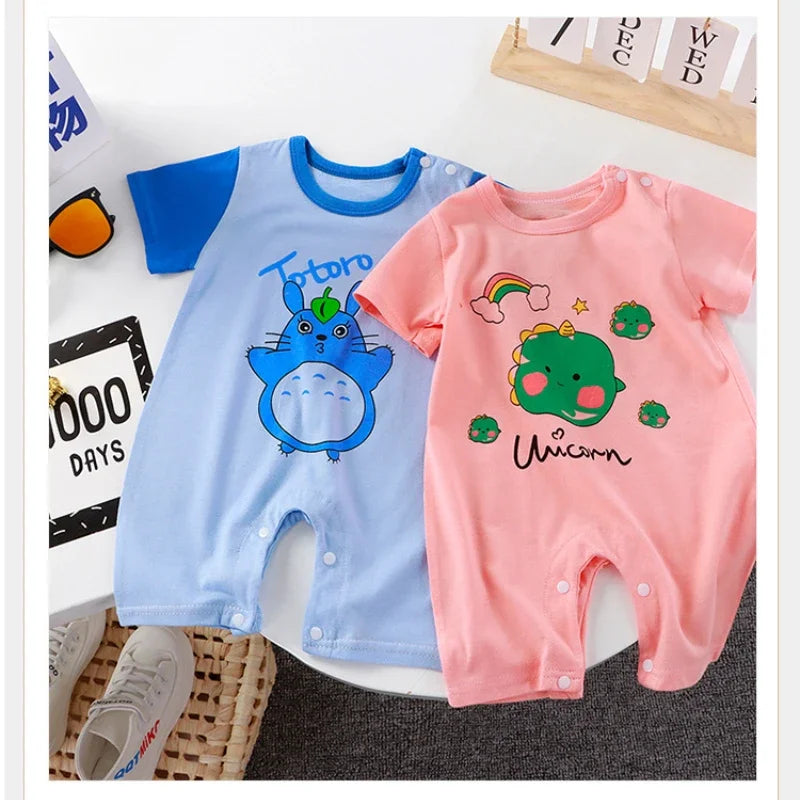 2023 Summer Newborn Girl Cotton Short Sleeve Romper Infant Boy Thin Cartoon Bear Pajamas Baby Jumpsuit Bebe 0-3Y Onesies Clothes