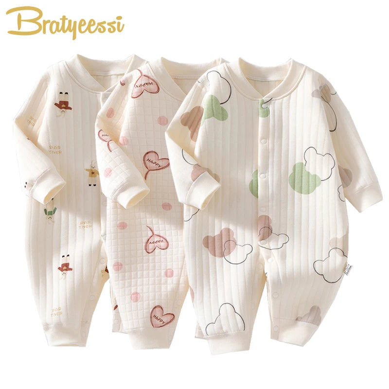 3 Layers Newborn Romper Cotton Bear Bunny Cartoon Baby Girl Jumpsuit Autumn Winter Toddler Outfit Infant Onesie Kids Boy Clothes