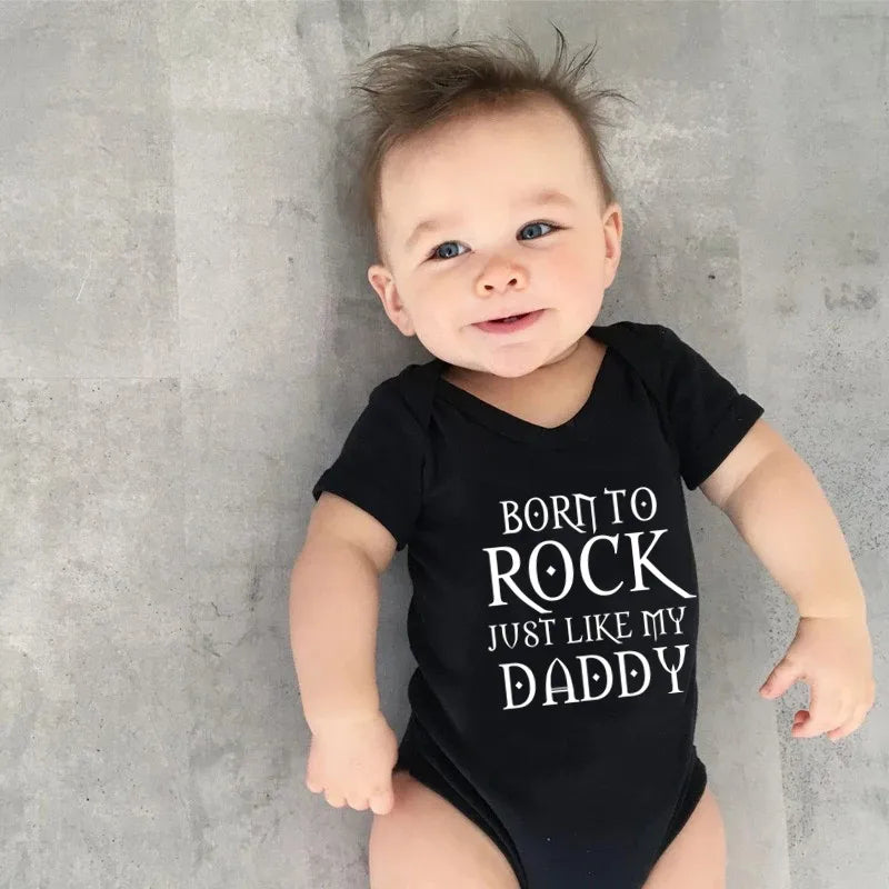 Born To Rock Newborn Baby Short Sleeve Cotton Baby Bodysuit Cute Baby Boy Clothes Jumpsuit Infant Outfit Baby Body Rock Onesie