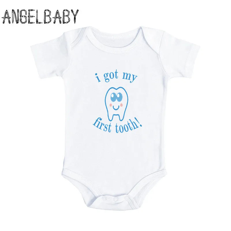 Infant Bodysuits I Got My First Tooth Print Cotton Cute Baby Romper Summer Jumpsuit Outfits Onesie Funny Boys Girls Gift Clothes