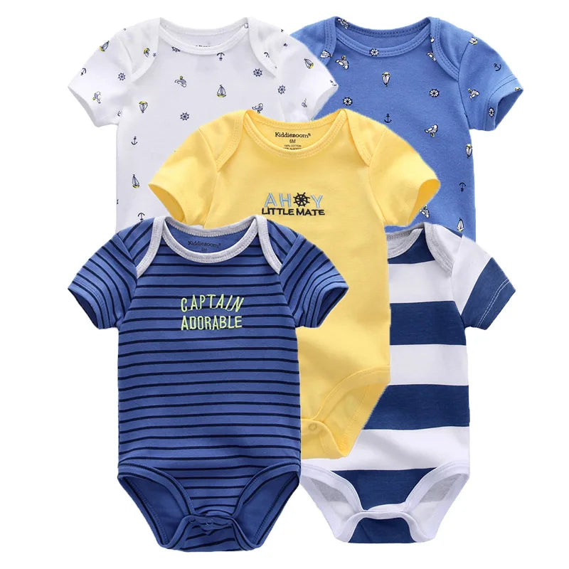 Kiddiezoom 5 Pcs/Lot Fashion Newborn Cartoon Short Sleeve Baby Boy Girl Bodysuits Soft 100%Cotton Infant Onesies