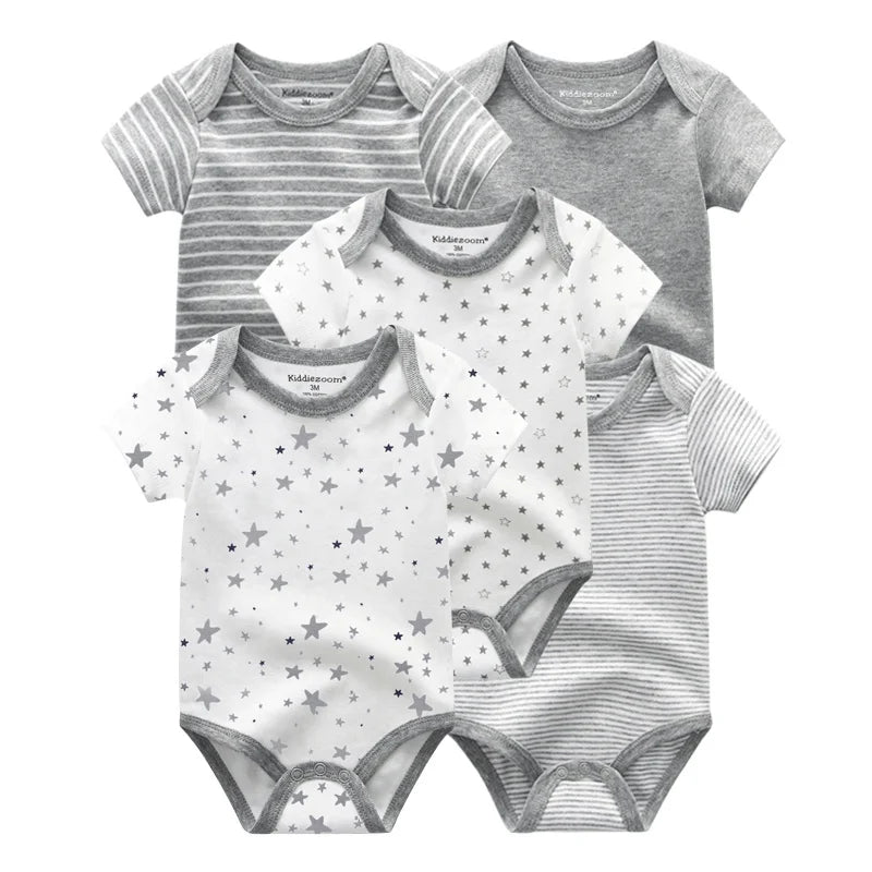 Kiddiezoom 5 PCS/lot Fashion Newborn 100%Cotton Baby Boy Girl Bodysuit Short Sleeve Soft Infant Onesies Baby Shower Gifts