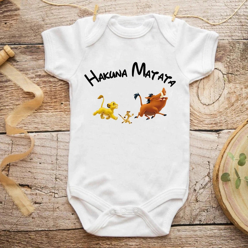 Hakuna Matata Simba Print Funny Baby Boys Girls Clothes Jumpsuits Cotton Short Sleeve Infant Rompers Baby Onesies Outfits