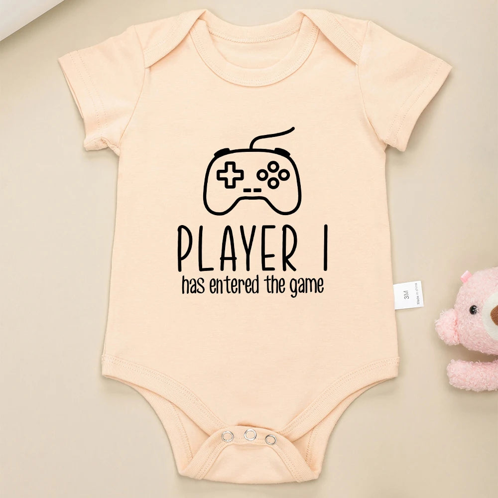 Player 1 2 Has Entered The Game Funny Twin Baby Onesies Cotton Comzy Summer Newborn Boys Girls Clothes O-neck Infant Romper