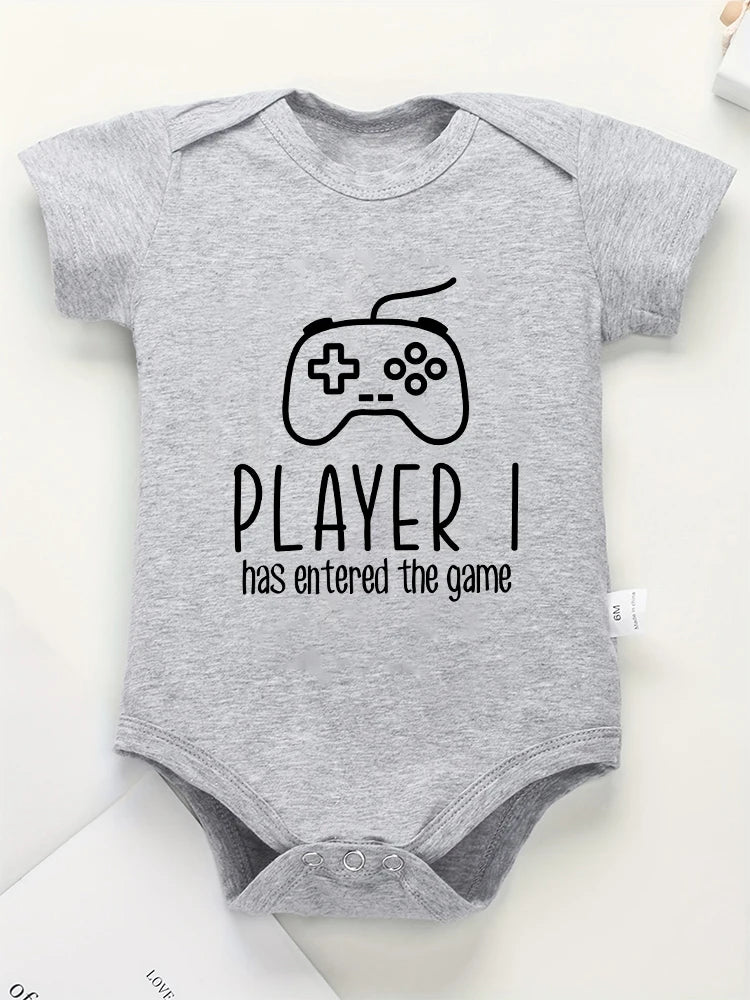 Player 1 2 Has Entered The Game Funny Twin Baby Onesies Cotton Comzy Summer Newborn Boys Girls Clothes O-neck Infant Romper