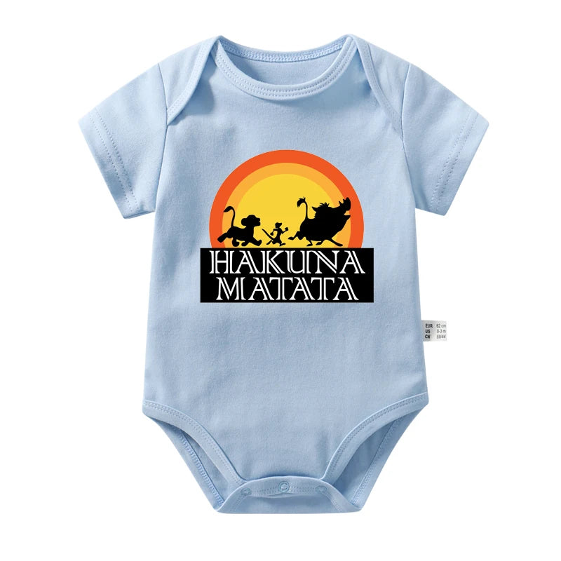 Hakuna Matata Simba Print Funny Baby Boys Girls Clothes Jumpsuits Cotton Short Sleeve Infant Rompers Baby Onesies Outfits