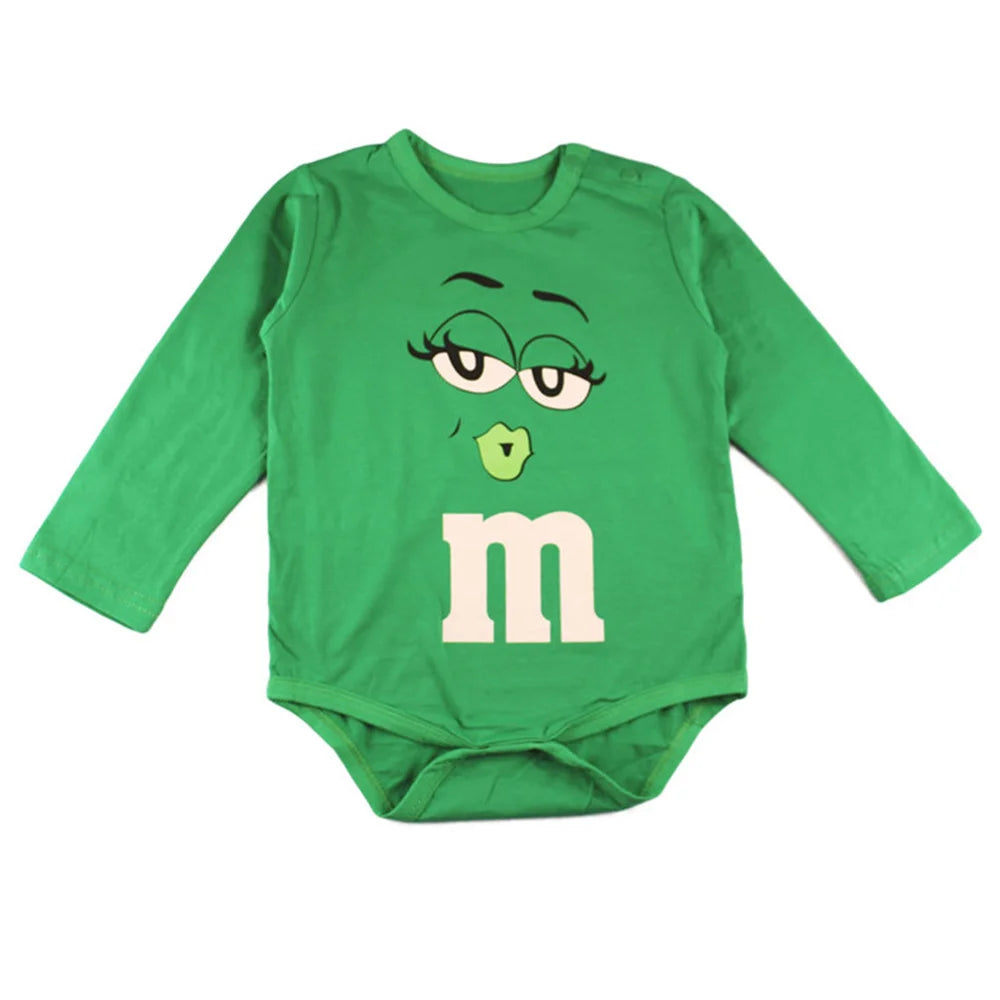 Funny Newborn Baby Onesie Bodysuit Novelty Graphic M&M Candy Face Colorful Long Sleeve Spring Autumn Infant Kids Clothes Rompers