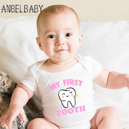 Infant Bodysuits I Got My First Tooth Print Cotton Cute Baby Romper Summer Jumpsuit Outfits Onesie Funny Boys Girls Gift Clothes