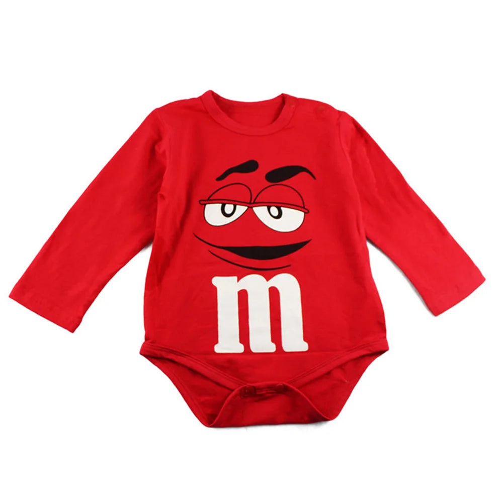 Funny Newborn Baby Onesie Bodysuit Novelty Graphic M&M Candy Face Colorful Long Sleeve Spring Autumn Infant Kids Clothes Rompers