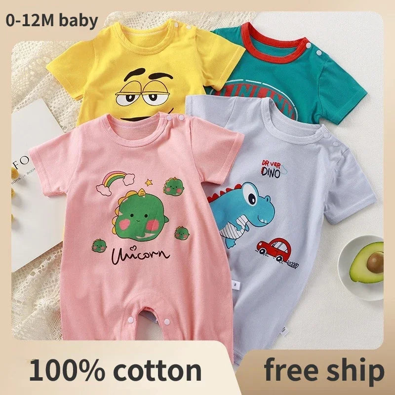 2023 Summer Newborn Girl Cotton Short Sleeve Romper Infant Boy Thin Cartoon Bear Pajamas Baby Jumpsuit Bebe 0-3Y Onesies Clothes