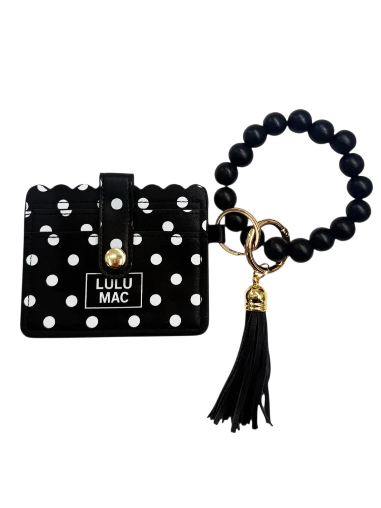 LLM Beaded Wristlet ID Wallet Black w/White Dot