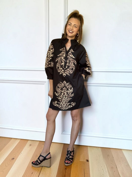 Jane Leopard Print Baroque Applique Dress