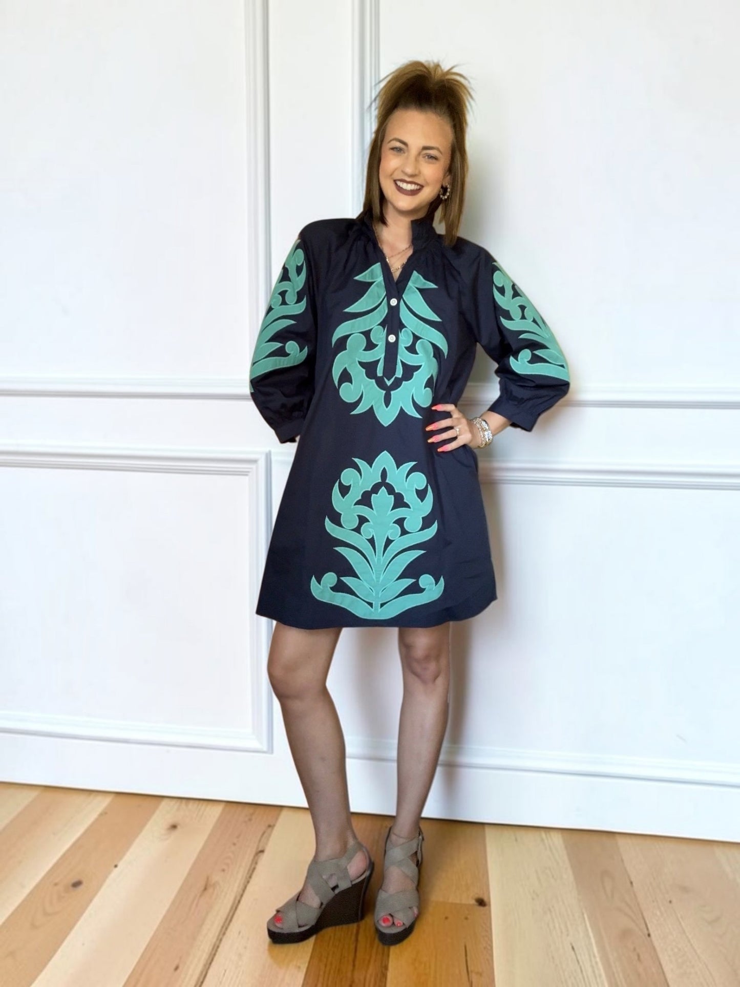 Jane Navy Baroque Applique Dress