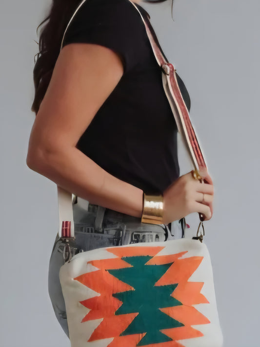 Beige, Orange & Green Aztec Crossbody