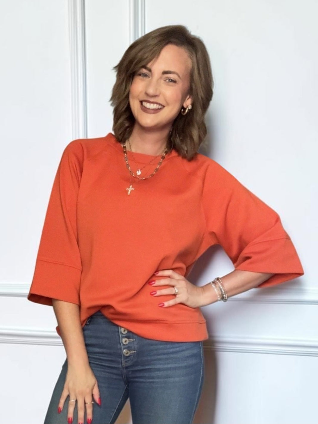 Piper Orange Scuba Pullover Top