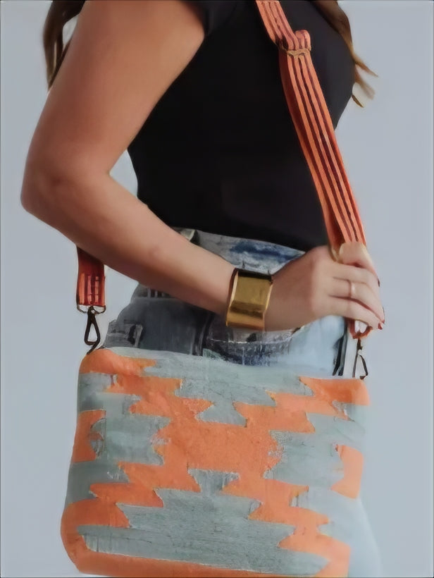 Slate & Orange Aztec Crossbody