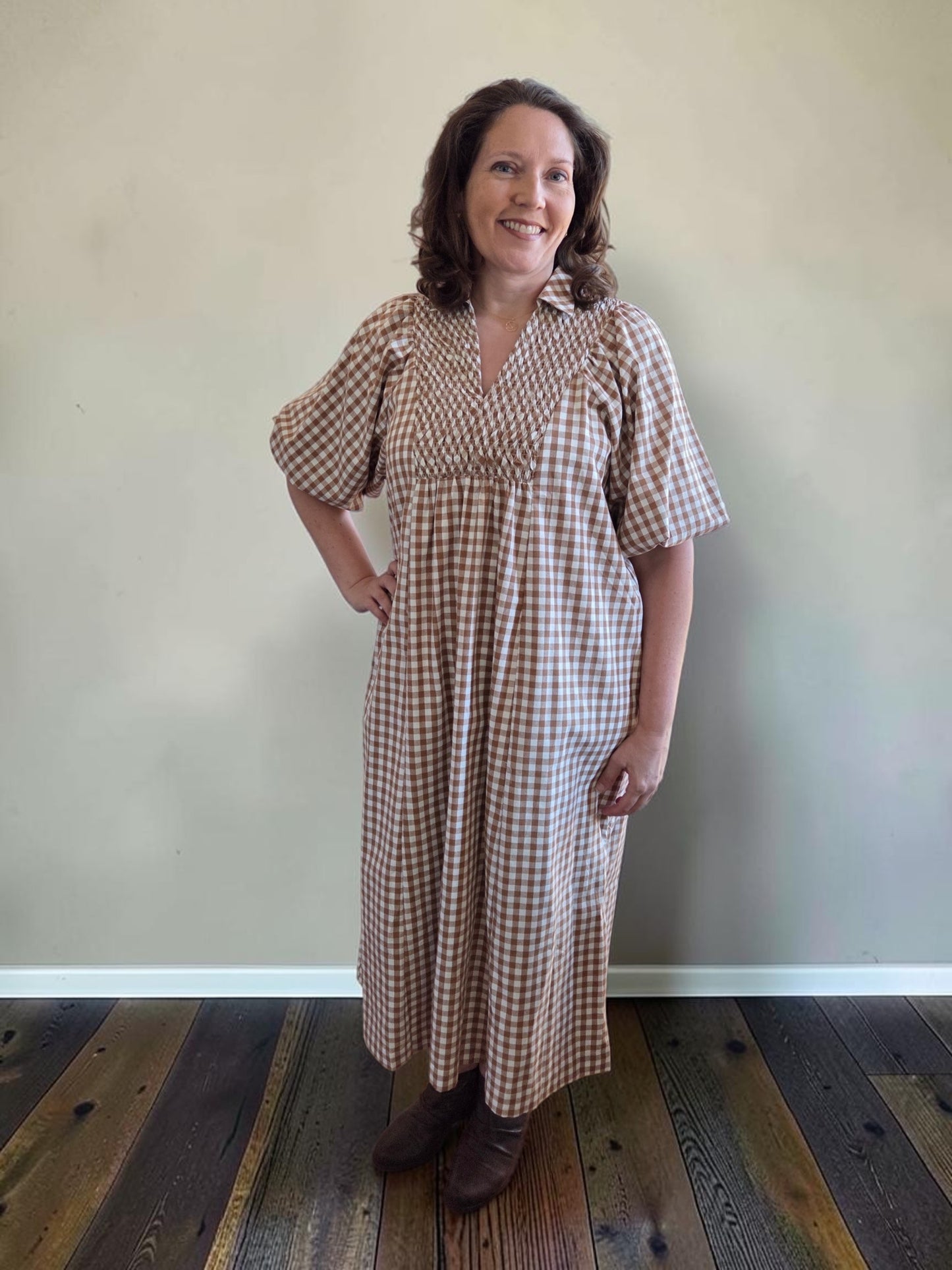 Kennedy Brown Gingham Dress PLUS
