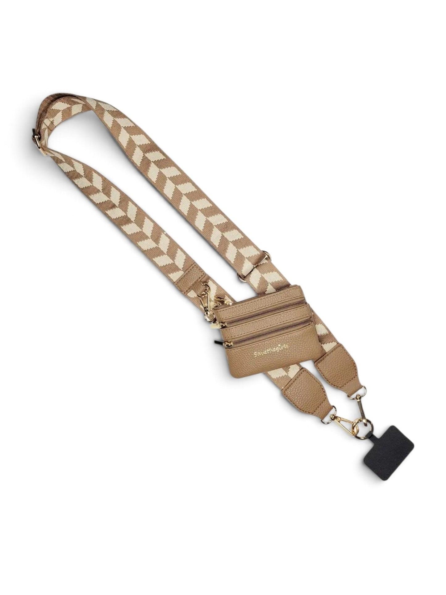 Clip & Go Strap w/Pouch Brown/Cream Chevron