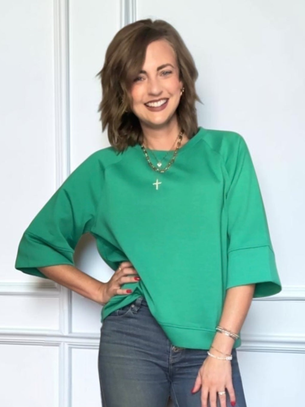 Piper Green Scuba Pullover Top