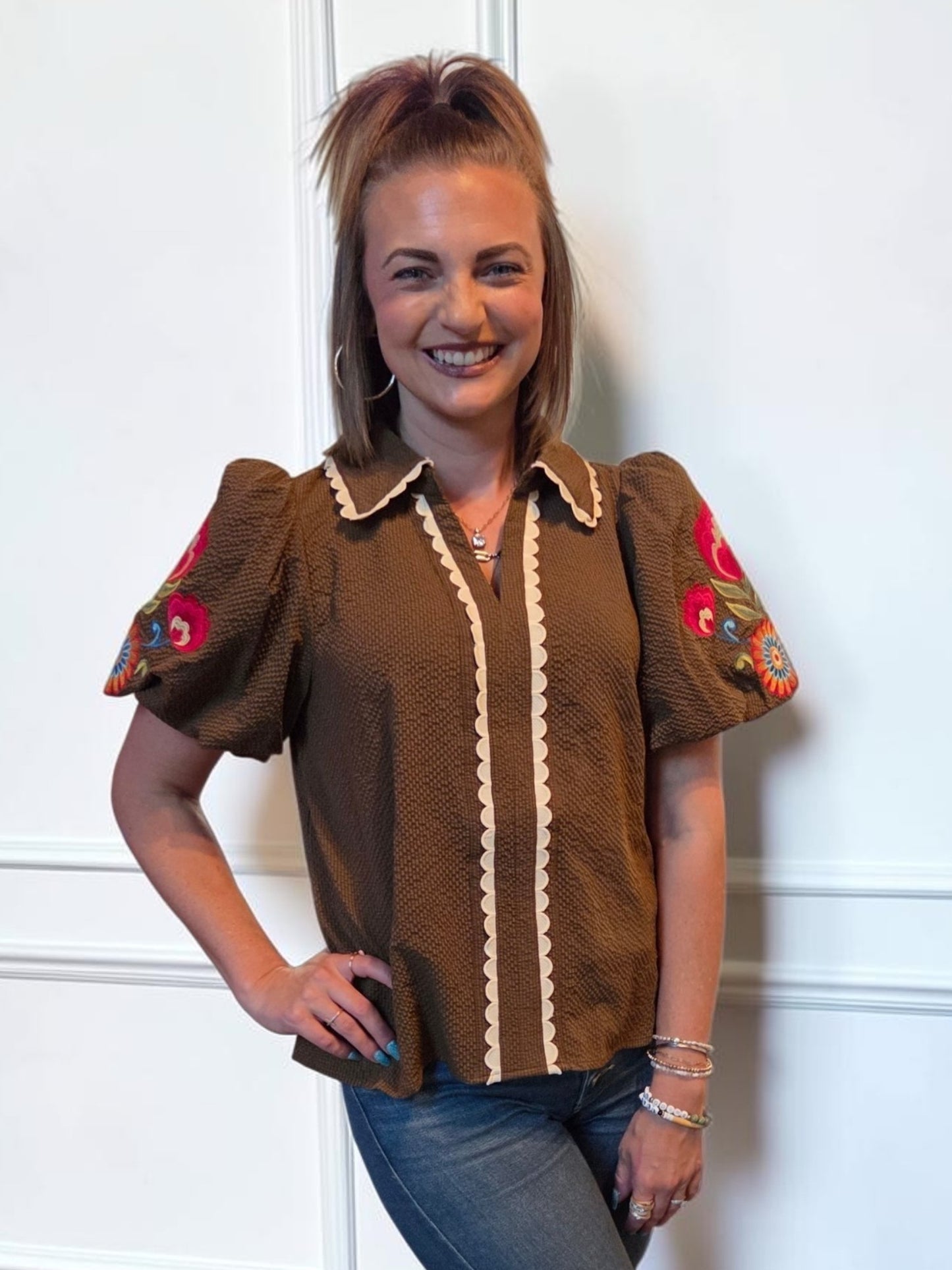 Esther Embroidered Sleeve Top