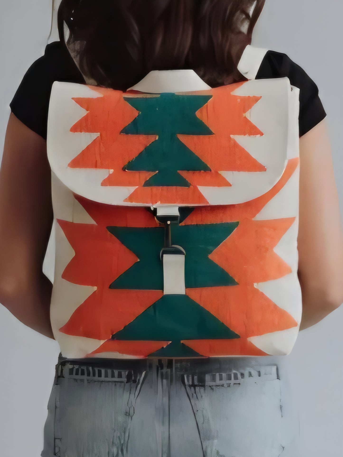 Beige, Orange & Green Aztec Backpack