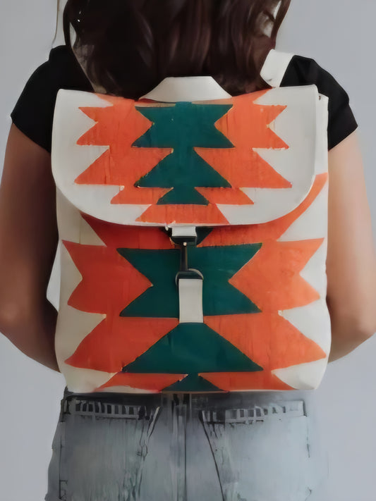 Beige, Orange & Green Aztec Backpack
