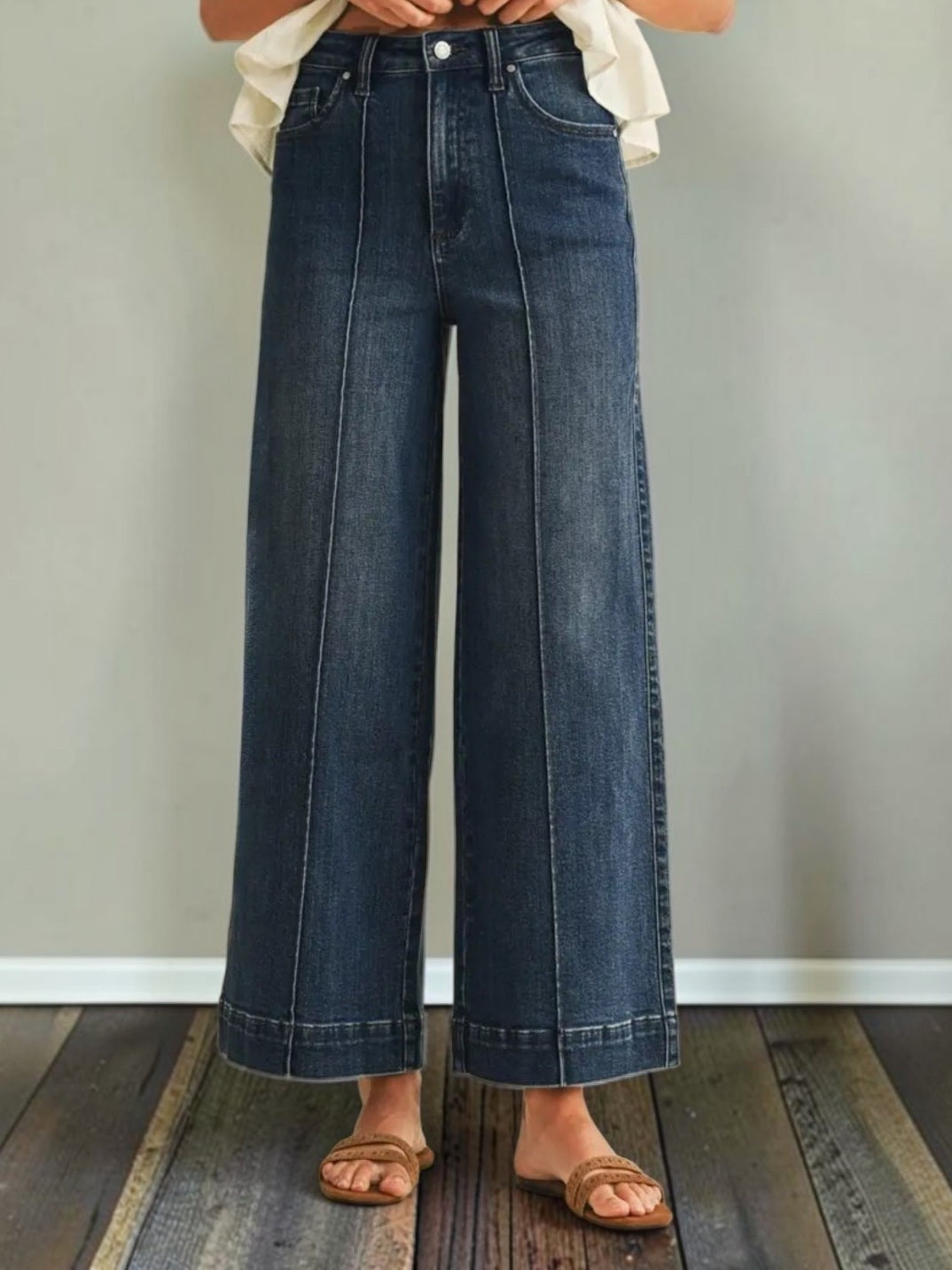 Maya High Rise Pin Tuck Wide Leg Jean